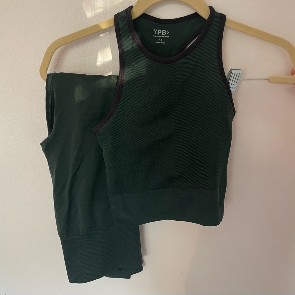 Abercrombie & Fitch Dark Green Ribbed Crop Tank & Leggings Set